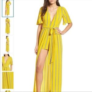 SOCIALITE yellow striped XS romper/jumpsuit with long back